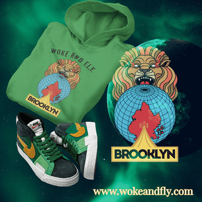 wokeandfly HOODIE Logo-Graphic Pullover Hoodie Planet Brooklyn NEW YORK T SHIRT